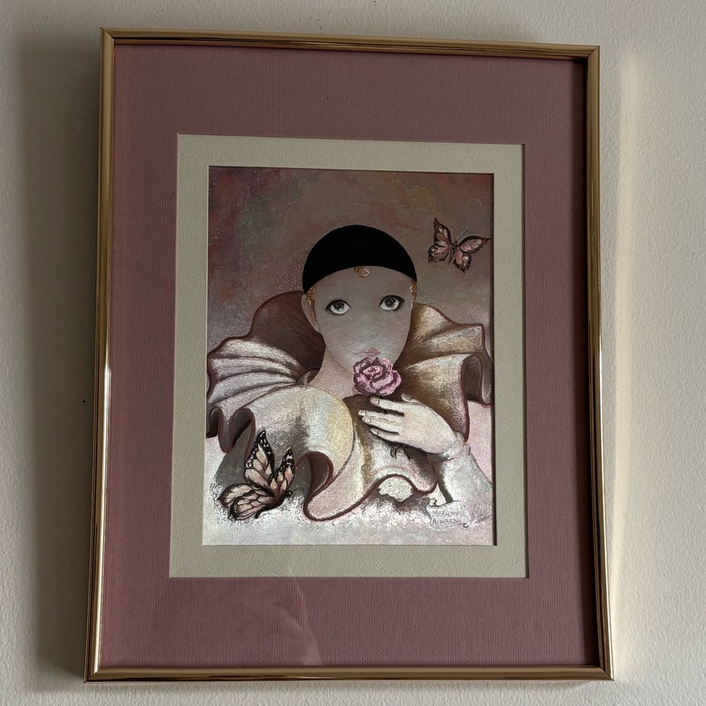 Vintage Marilyn A Ward Manifestations Optical Illusion Foil Art Girl w Rose